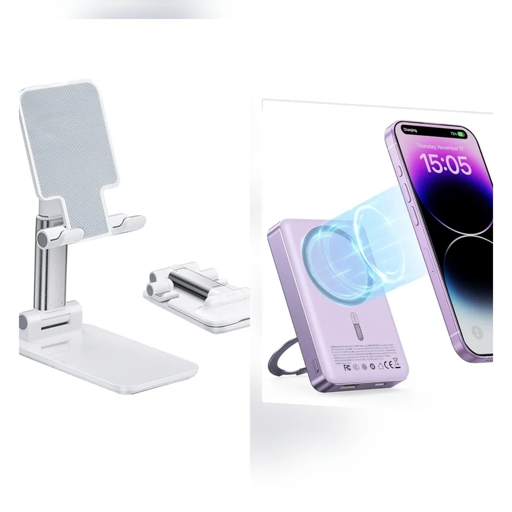 Folding Desktop Phone Stand & Purple Power Bank